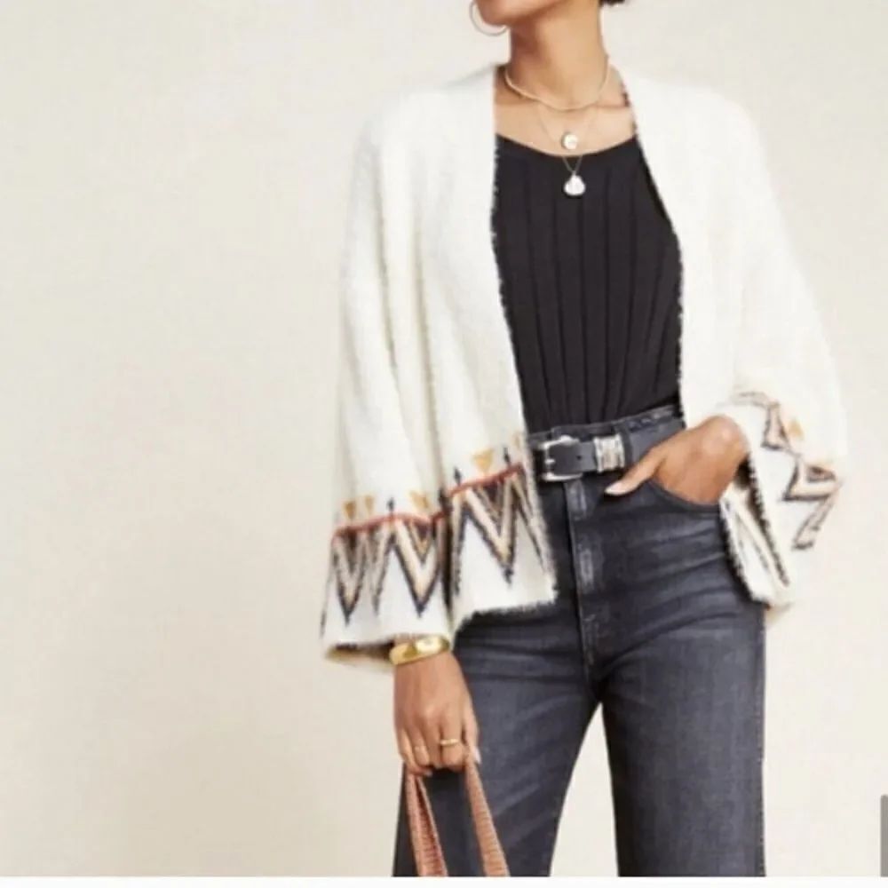 Anthropologie MAYA ivory fuzzy sweater kimono